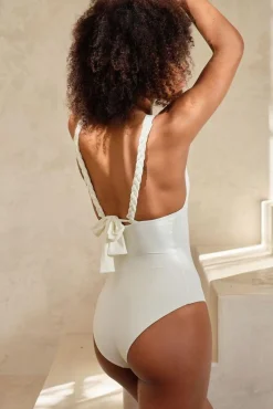 Badeanzug mit tiefem Ausschnitt in Off-White>Khaven Swimwear Hot
