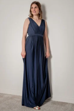 Blaues Brautjungfernkleid mit Rückenausschnitt |><noscript><img width=