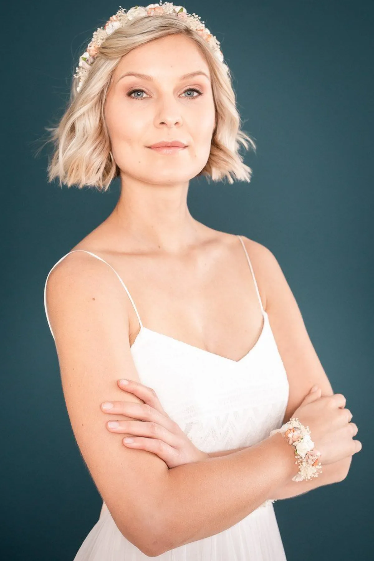 Blumenkranz im Vintage Stil mit Schleierkraut und Blüten in Rosé und Ivory>Esperanza Outlet