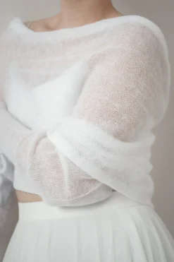 Braut Bolero aus Mohair-Strickmix><noscript><img width=