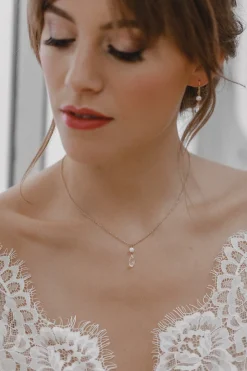 Braut Halskette mit Kristall-Tropfen und Süßwasserperle – Cupid><noscript><img width=