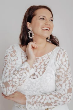 Braut Ohrringe mit Strass und Perlen in Kreisform>La Chia Hot