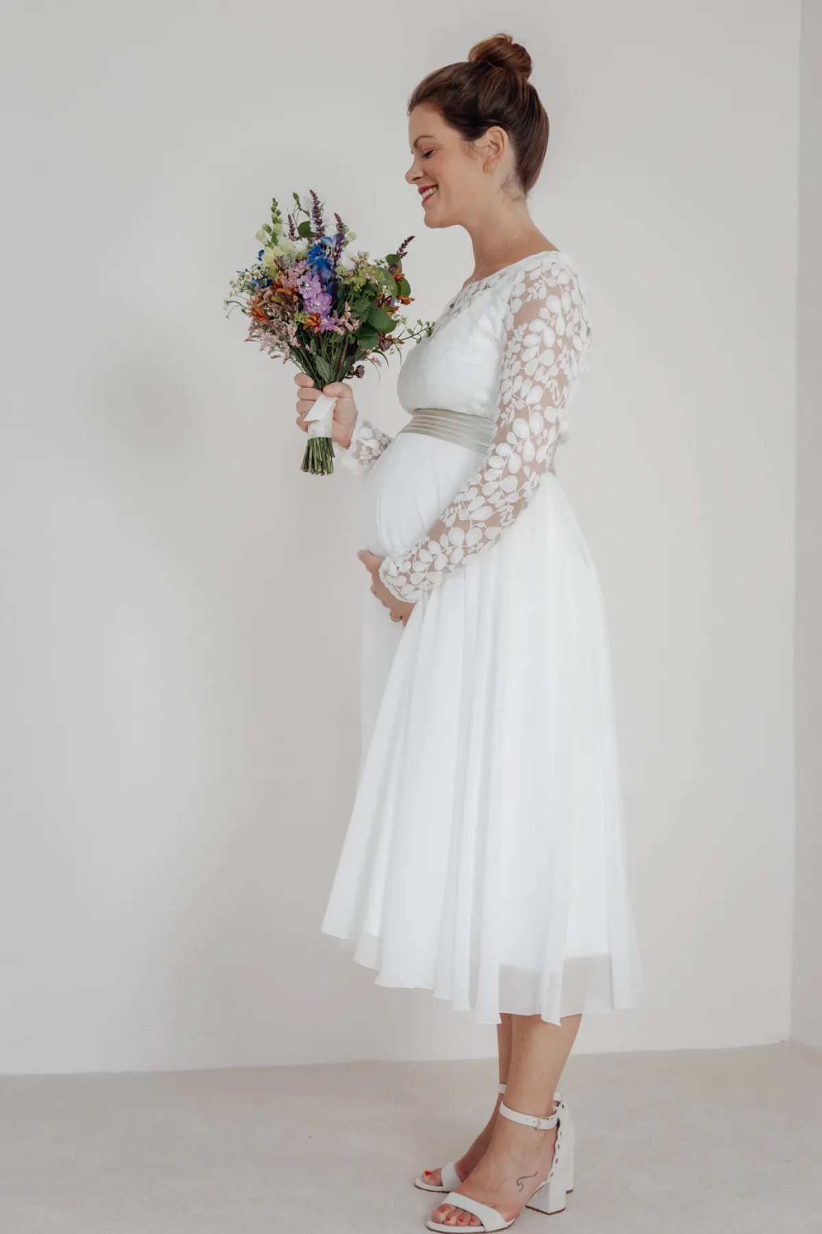 Braut Rock aus Chiffon in Midi-Länge – Mireya>noni