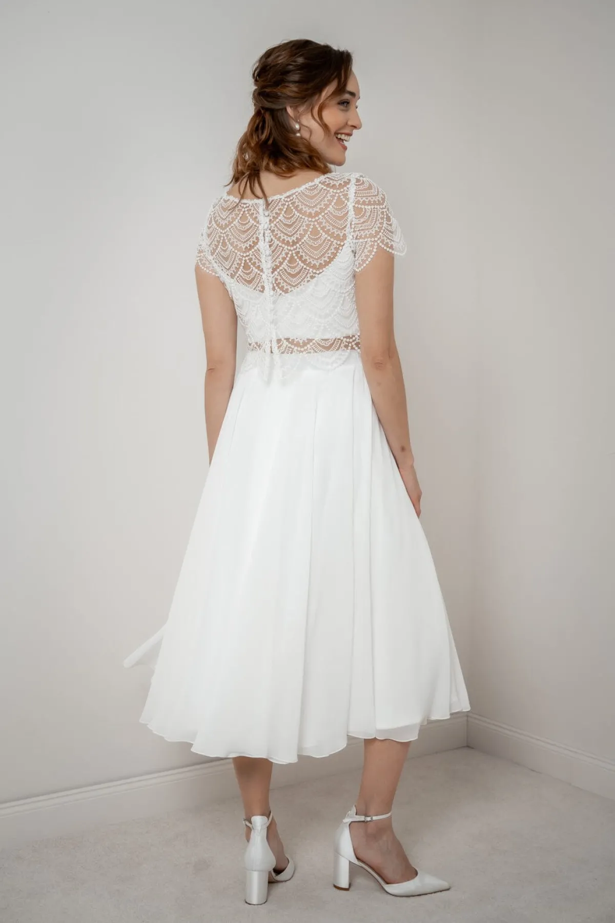 Braut Rock aus Chiffon in Midi-Länge – Mireya>noni