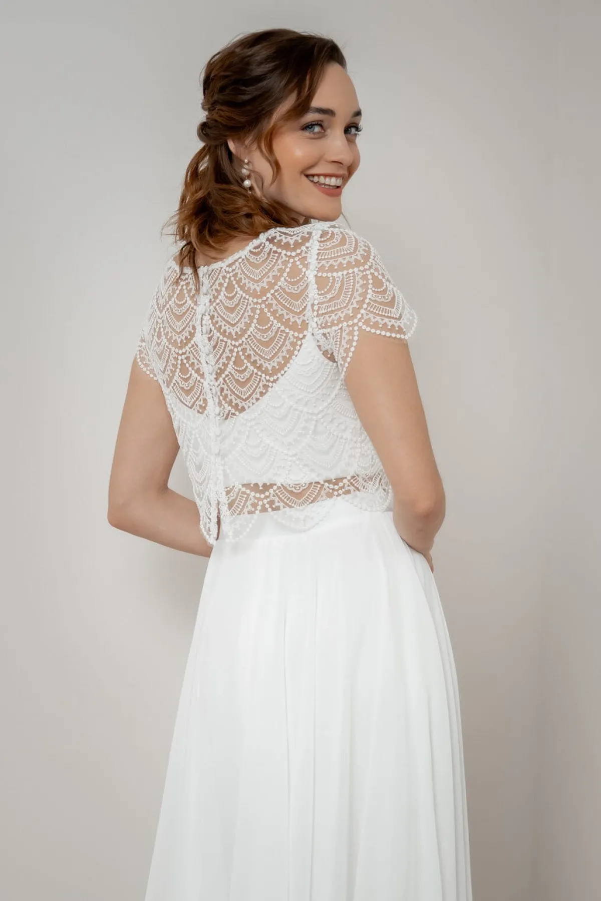 Braut Rock aus Chiffon in Midi-Länge – Mireya>noni