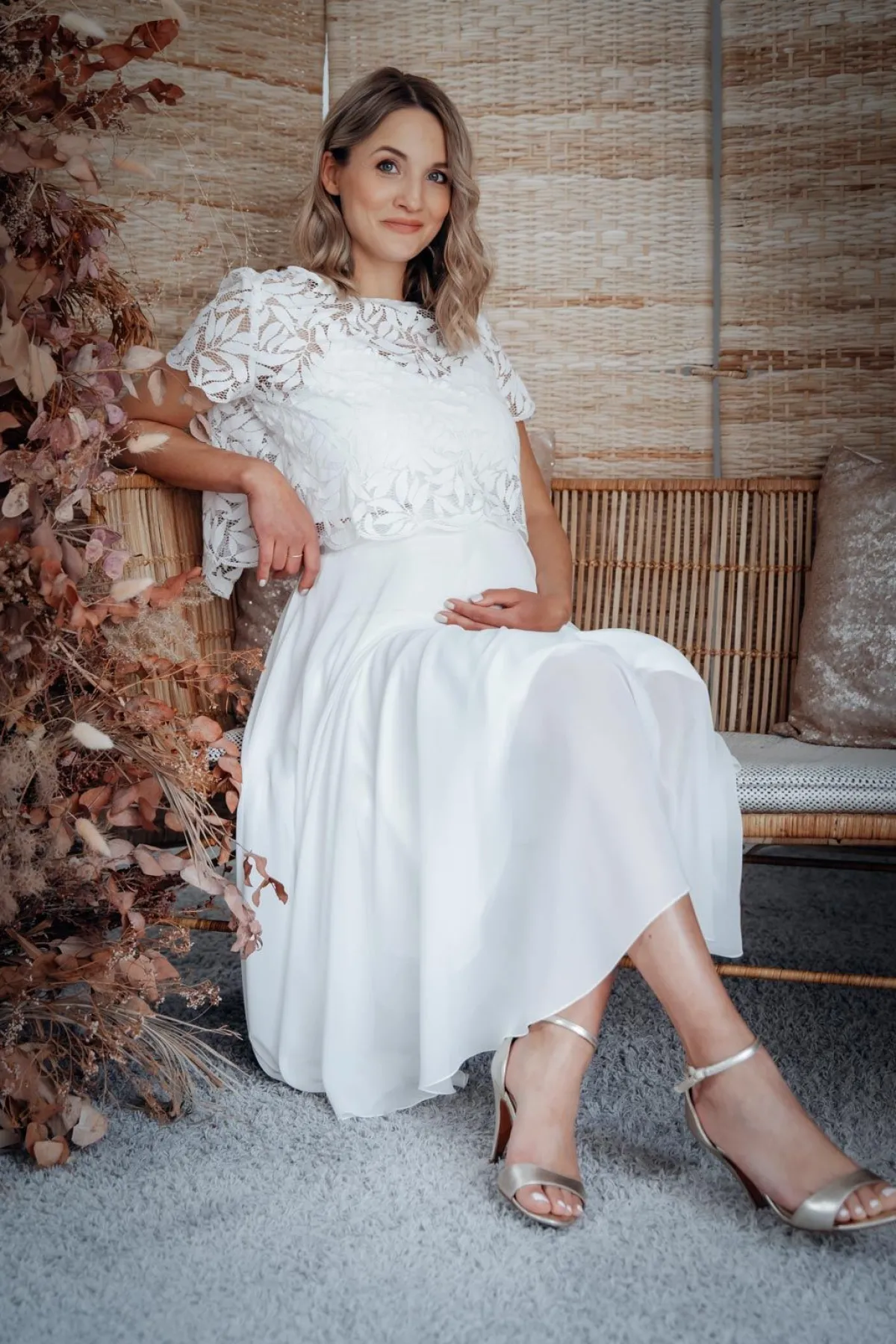 Braut Rock aus Chiffon in Midi-Länge – Mireya>noni