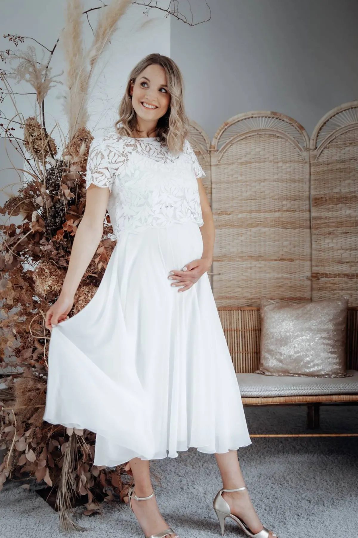 Braut Rock aus Chiffon in Midi-Länge – Mireya>noni