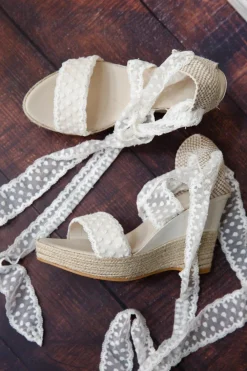 Braut Sandaletten, Wedges mit Bändern und Pünktchenmuster - Megan>BridalAmanecer Best