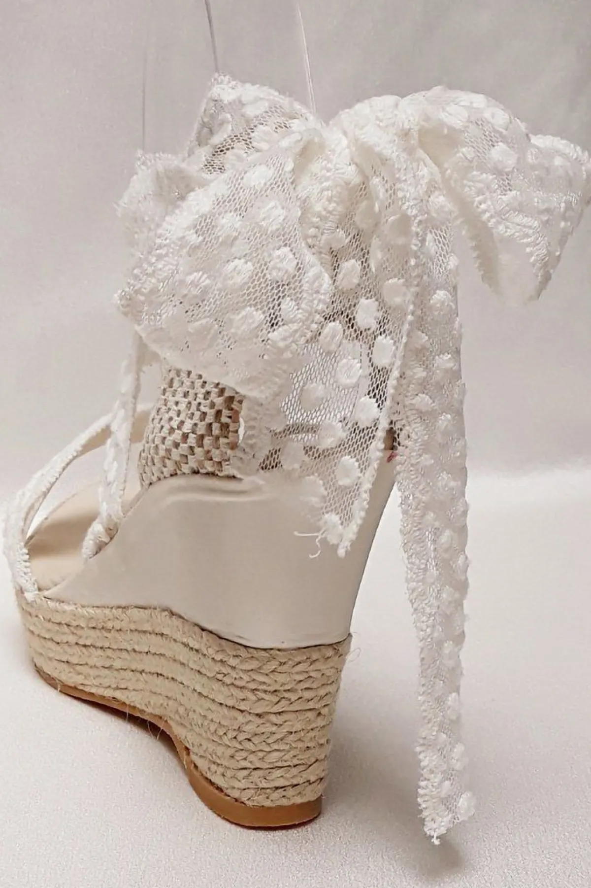 Braut Sandaletten, Wedges mit Bändern und Pünktchenmuster - Megan>BridalAmanecer Best