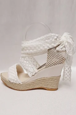 Braut Sandaletten, Wedges mit Bändern und Pünktchenmuster - Megan><noscript><img width=