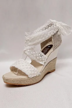 Braut Sandaletten, Wedges mit Bändern und Pünktchenmuster - Megan><noscript><img width=