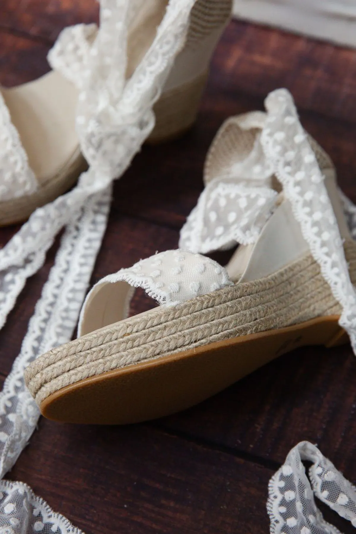 Braut Sandaletten, Wedges mit Bändern und Pünktchenmuster - Megan>BridalAmanecer Best