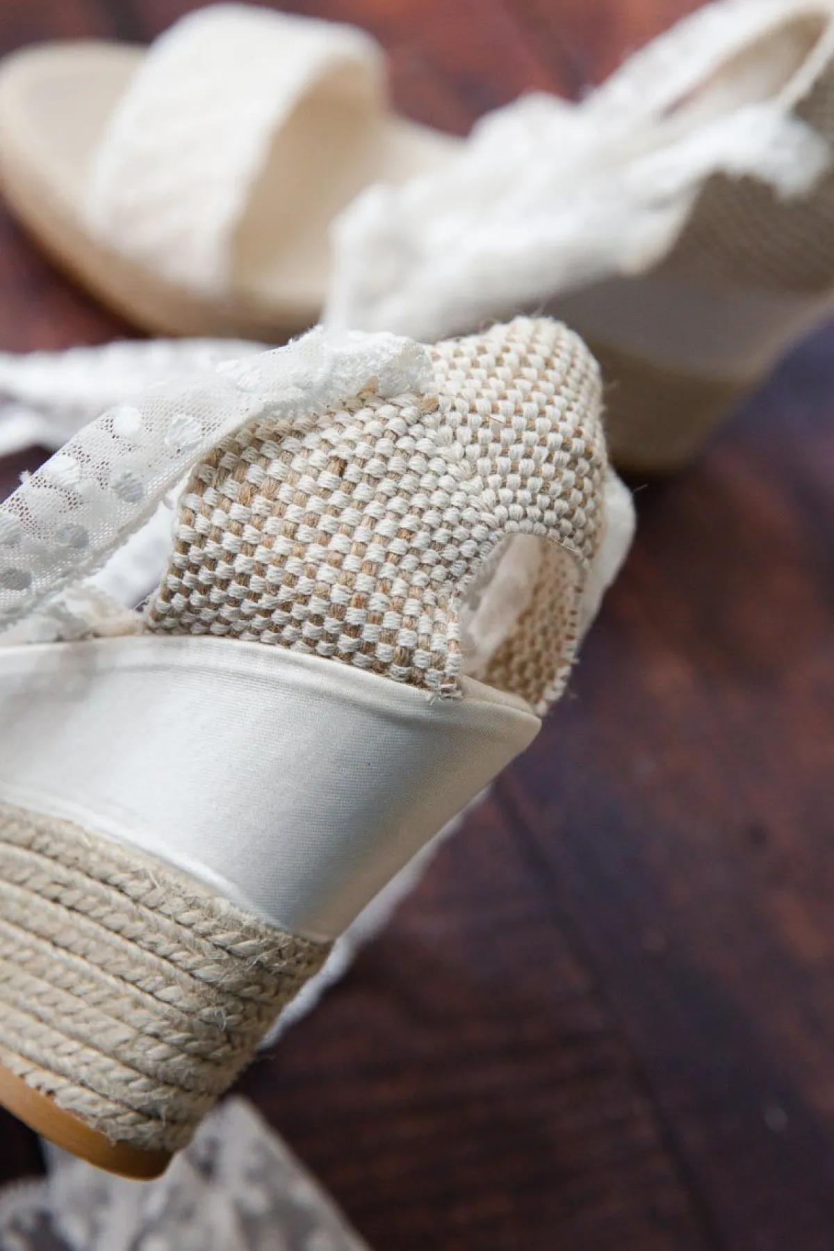 Braut Sandaletten, Wedges mit Bändern und Pünktchenmuster - Megan>BridalAmanecer Best