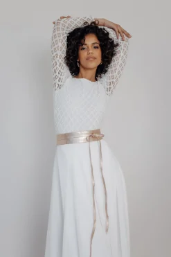 Brautgürtel Roségold, aus feinem Leder – Marielle><noscript><img width=