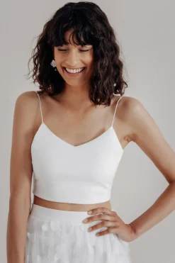 Crop Top für die Braut mit dünnen Trägern in Ivory – Corie crop>noni New