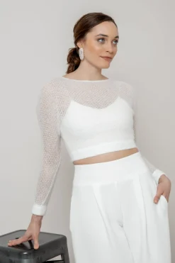 Crop Top für die Braut mit dünnen Trägern in Ivory – Corie crop><noscript><img width=