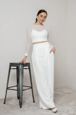 Crop Top für die Braut mit dünnen Trägern in Ivory – Corie crop><noscript><img width=