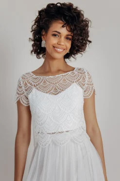 Crop Top für die Braut mit dünnen Trägern in Ivory – Corie crop><noscript><img width=