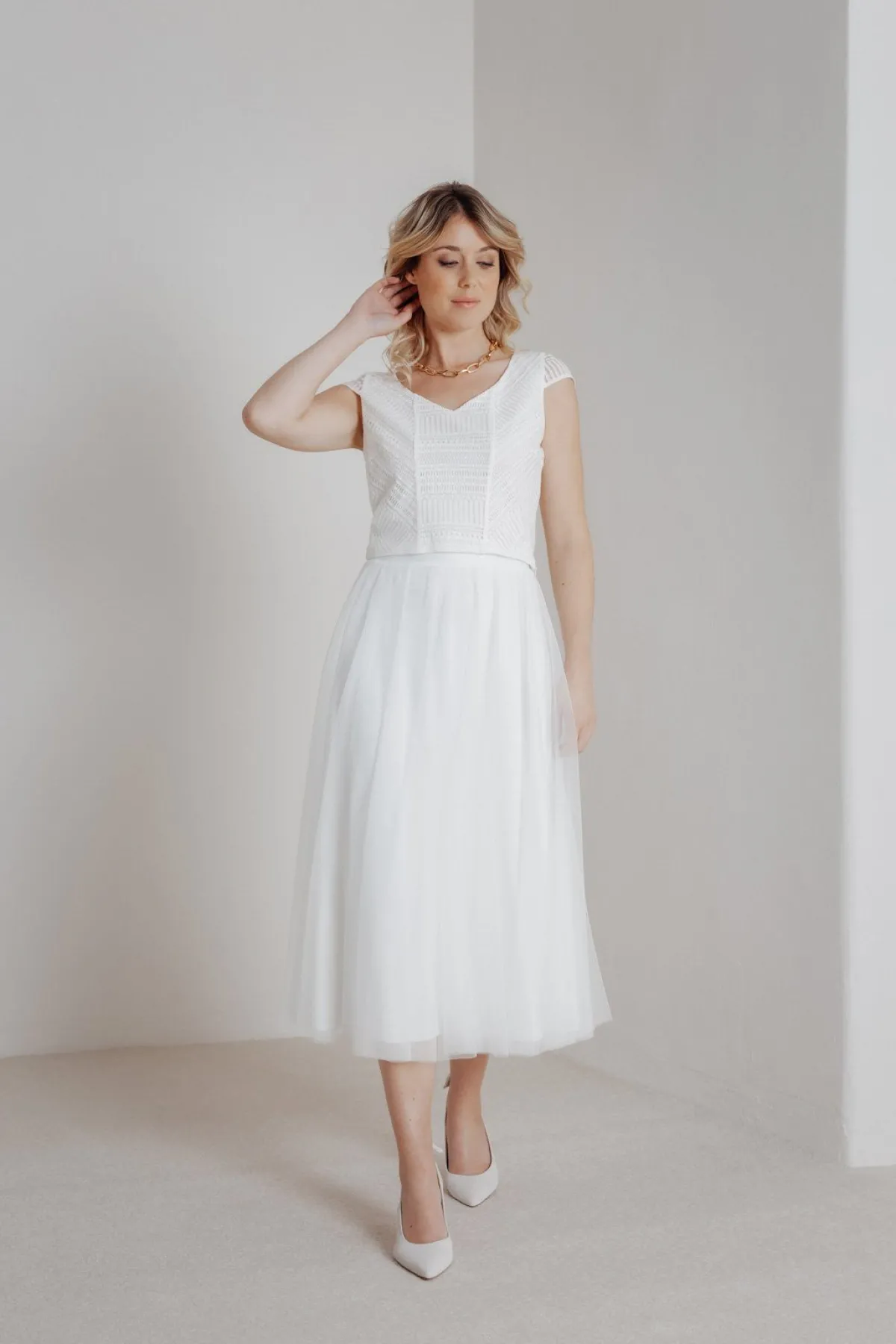 Elastischer Midi-Braut Rock in Ivory – Mailenn Eco>noni Outlet