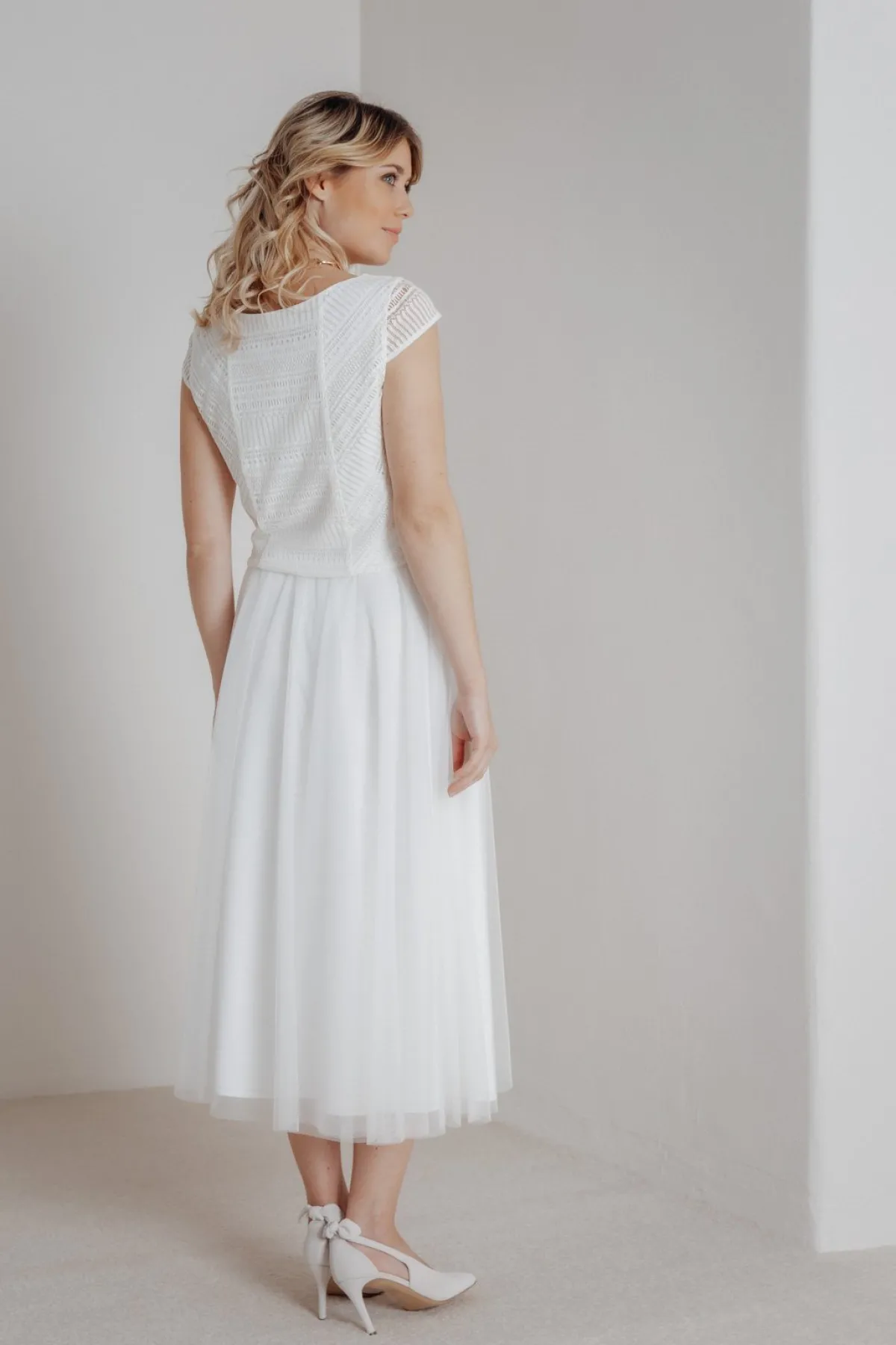 Elastischer Midi-Braut Rock in Ivory – Mailenn Eco>noni Outlet