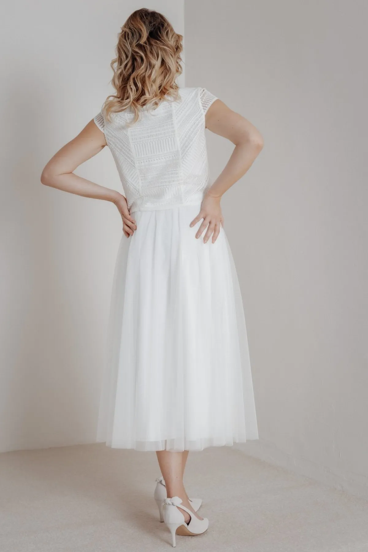 Elastischer Midi-Braut Rock in Ivory – Mailenn Eco>noni Outlet