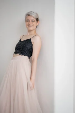 Gemustertes Spitzentop – Norine Cropped Black><noscript><img width=