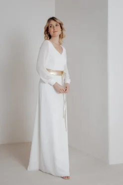 Goldfarbener Brautgürtel aus Leder – Marielle><noscript><img width=