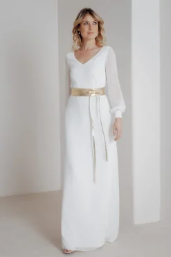 Goldfarbener Brautgürtel aus Leder – Marielle><noscript><img width=