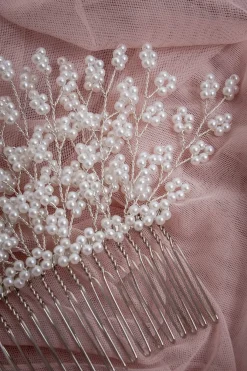 Großer silberner Braut Haarkamm mit Perlen>Fräulein Maya Best