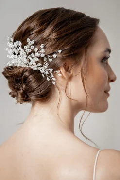 Großer silberner Braut Haarkamm mit Perlen><noscript><img width=