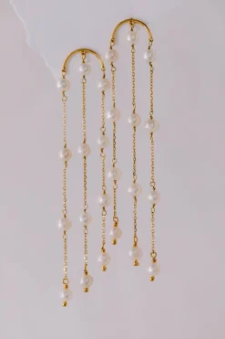 Halbrunde lange Perlen-Ohrhänger – Eliza><noscript><img width=