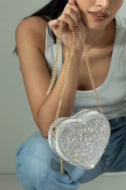 Herzförmige Handtasche in Silber – Midi Heart Bag Crystal |><noscript><img width=