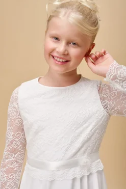 Kommunionkleid aus Chiffon mit Spitzenärmeln>Weise New