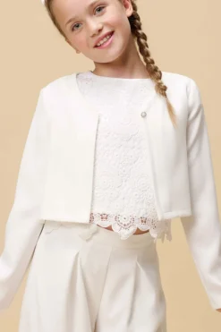 Kommunion-Mädchenjacke mit Strass-Knopf>Weise