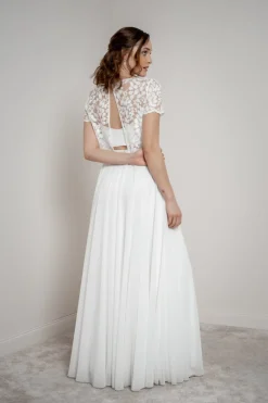 Kurzarm-Braut Top aus Blätterspitze – Aza><noscript><img width=