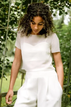 Kurzarm-Braut Top aus Chiffon – Lani><noscript><img width=