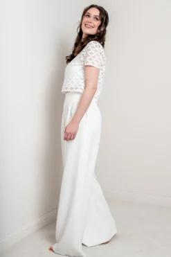 Kurzarm-Braut Top aus geometrischer Spitze – Morlin><noscript><img width=