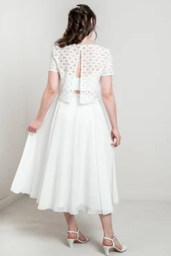 Kurzarm-Braut Top aus geometrischer Spitze – Morlin><noscript><img width=