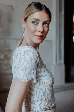 Kurzarm-Braut Top mit Blättermuster – Elva>noni Best