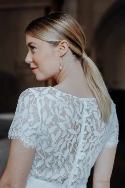 Kurzarm-Braut Top mit Blättermuster – Elva>noni Best