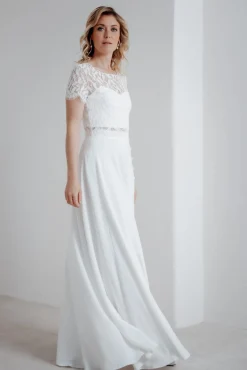 Kurzarm-Braut Top mit Blättermuster – Elva><noscript><img width=