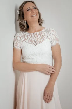 Kurzarm-Braut Top mit Blättermuster – Elva><noscript><img width=