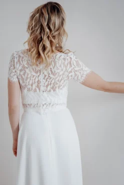 Kurzarm-Braut Top mit Blättermuster – Elva><noscript><img width=