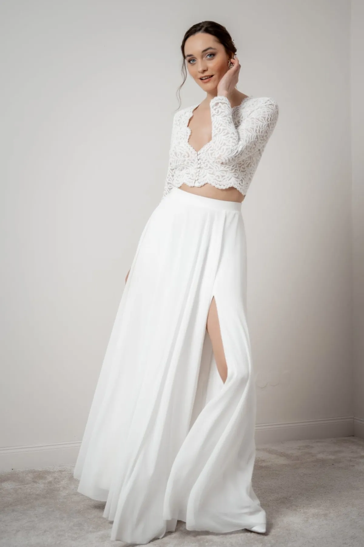 Langarm-Braut Top mit Bogenkanten – Zea>noni Online