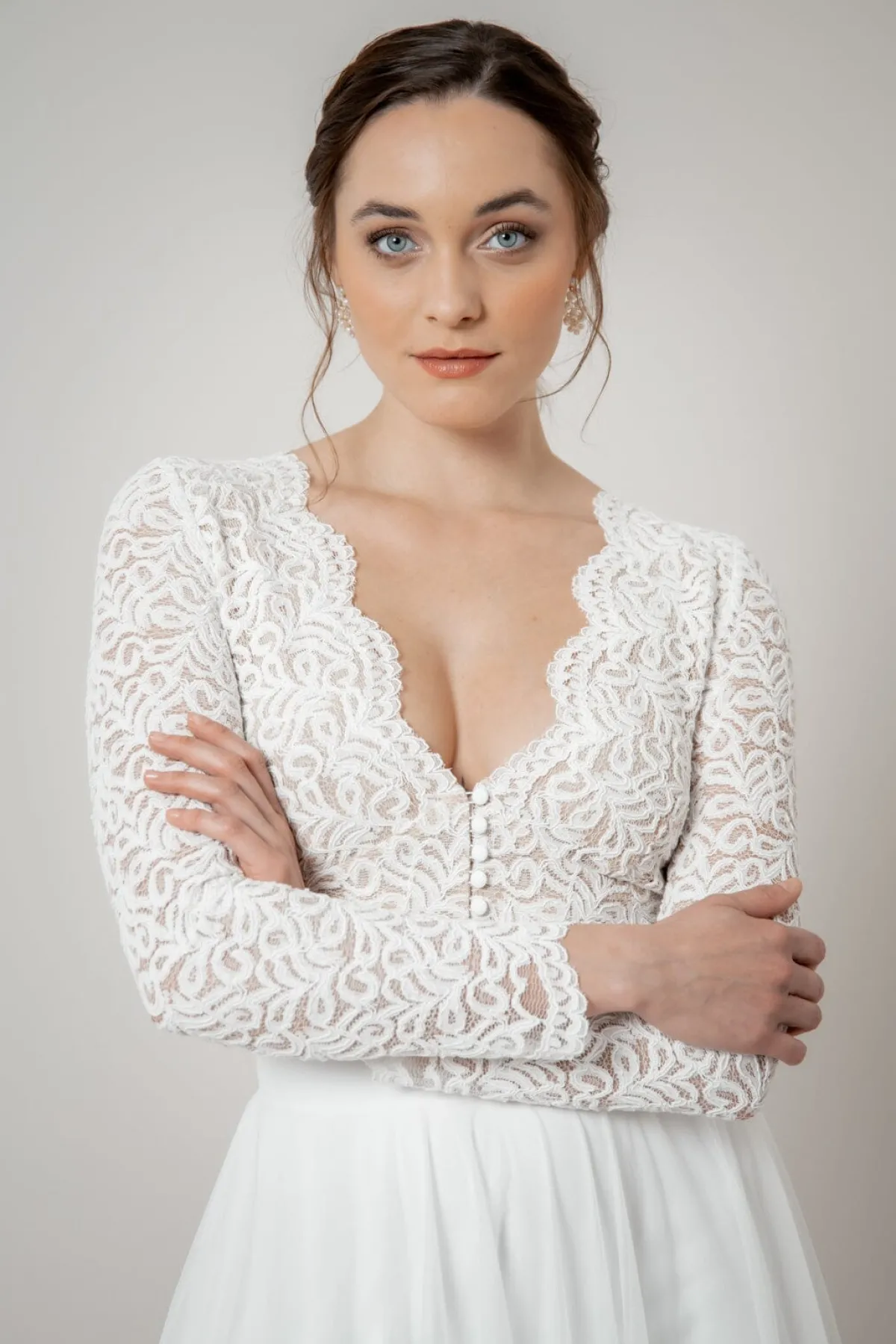 Langarm-Braut Top mit Bogenkanten – Zea>noni Online