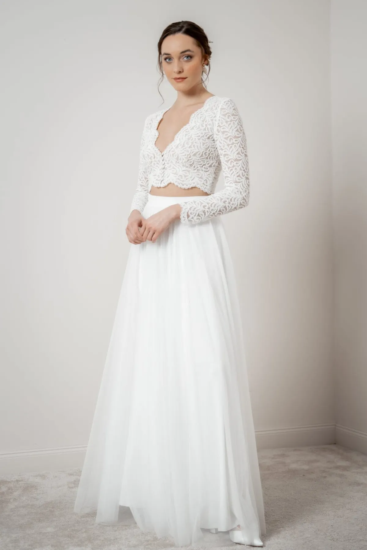 Langarm-Braut Top mit Bogenkanten – Zea>noni Online