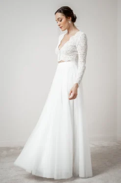 Langarm-Braut Top mit Bogenkanten – Zea><noscript><img width=