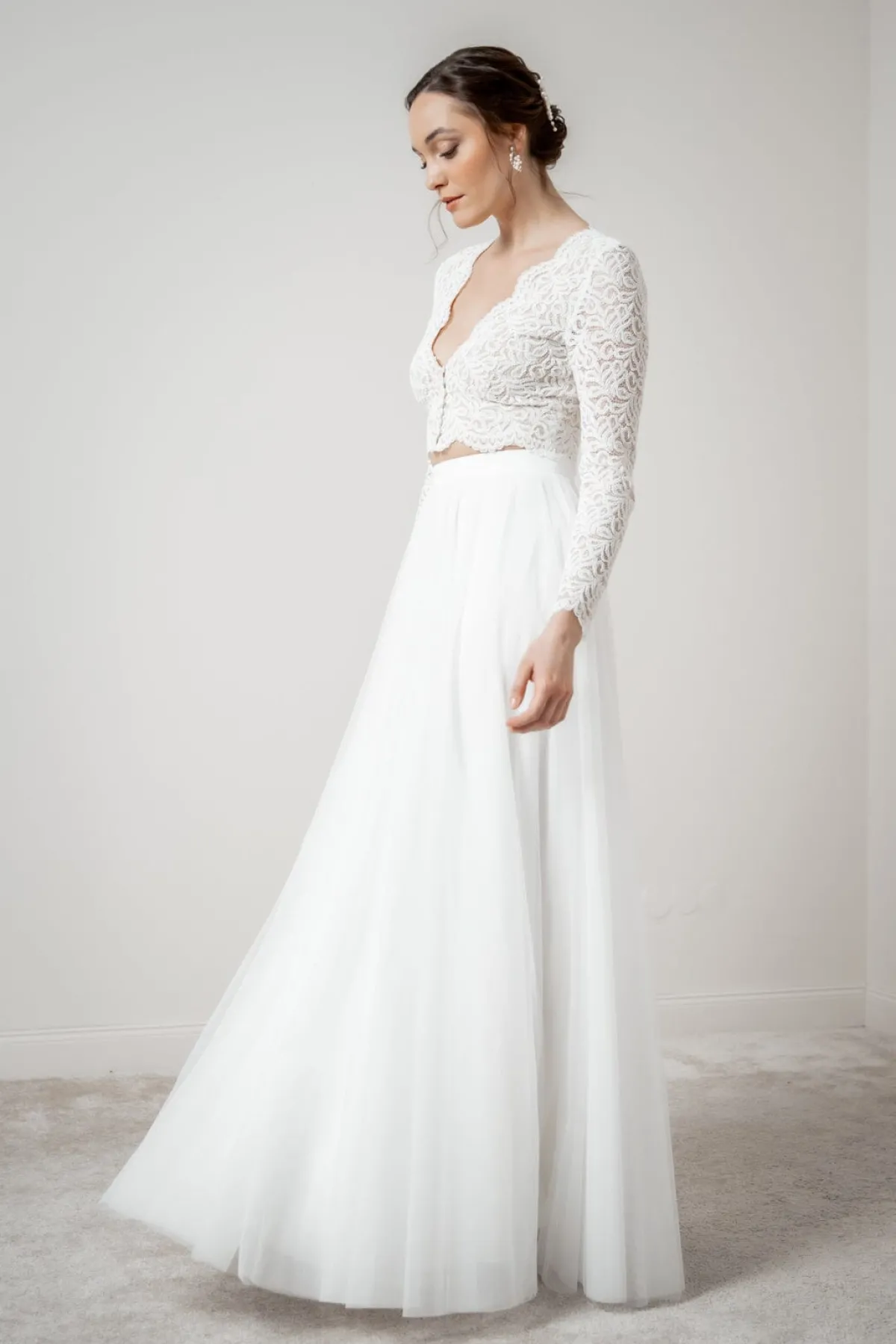 Langarm-Braut Top mit Bogenkanten – Zea>noni Online