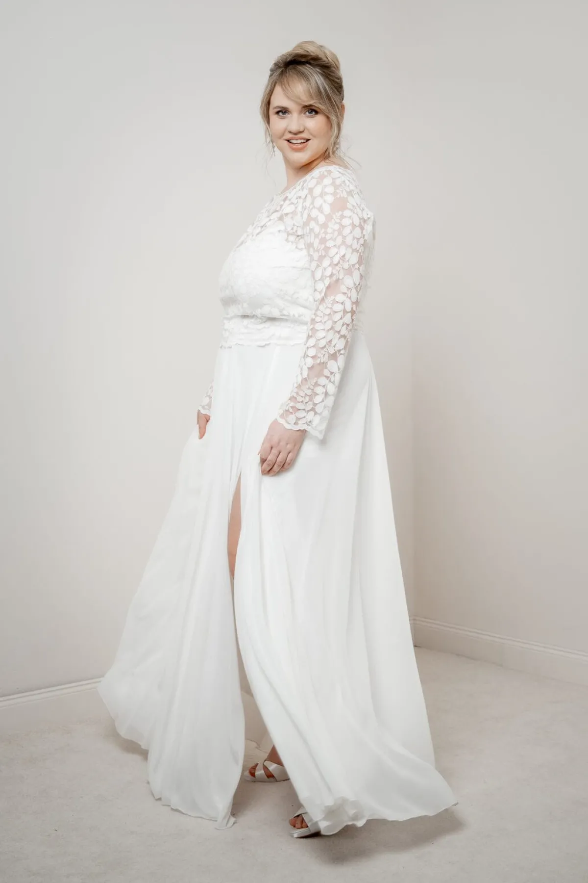 Langarm-Brauttop aus Blätterspitze – Norine Curvy>noni Clearance