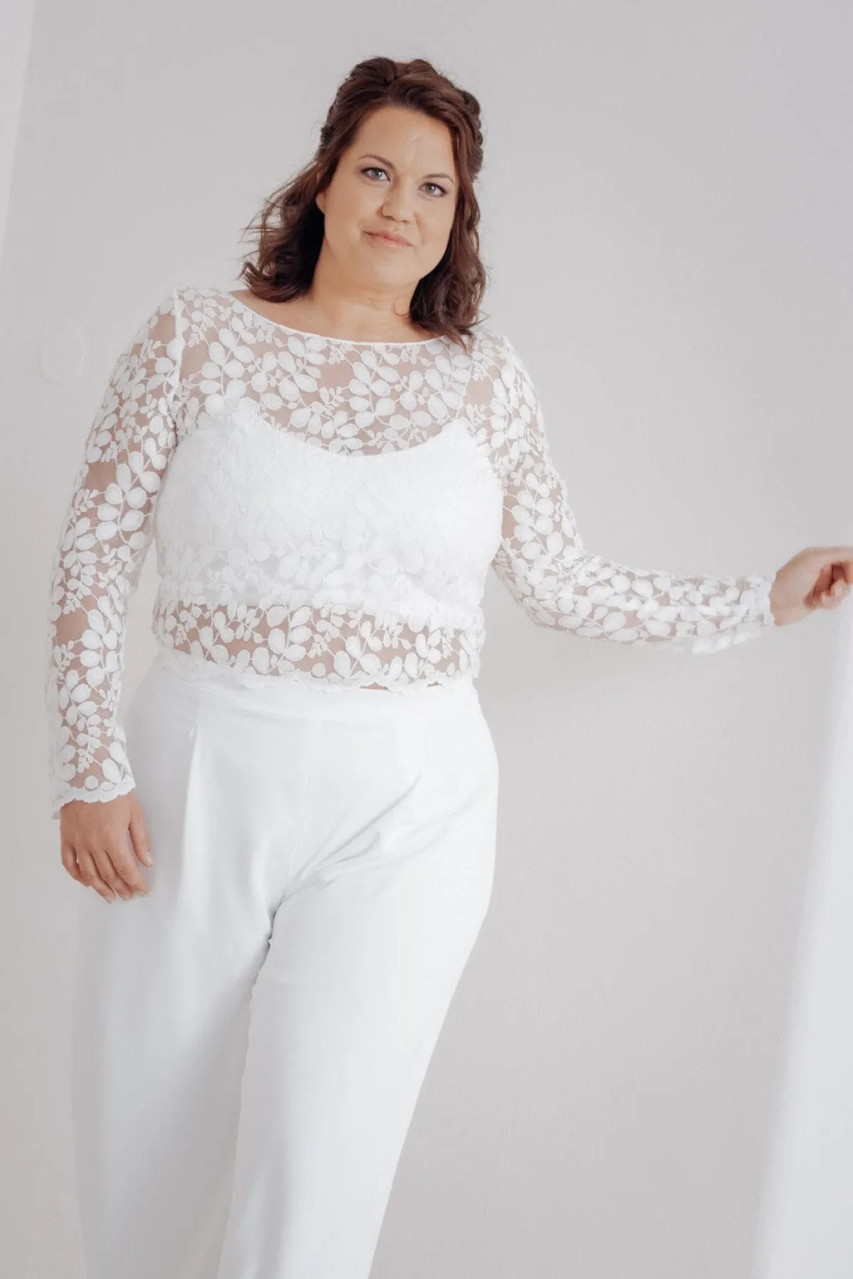 Langarm-Brauttop aus Blätterspitze – Norine Curvy>noni Clearance